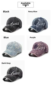 Detailed close-up showing five vintage washed baseball caps with 3D embroidery textures