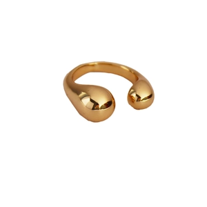 Minimalist gold plated brass open ring with polished teardrop ends for stacking