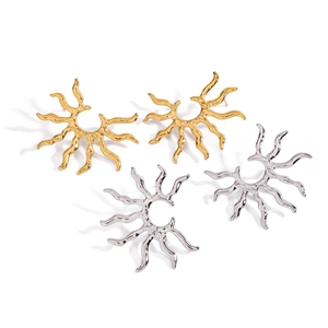 Sunburst Stud Earrings 18K Gold Plated Stainless Steel French Vintage Geometric Wavy Texture Retro Jewelry For Women