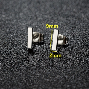 Boucles d'oreilles barres rectangulaires minimalistes en acier inoxydable argent 9mm