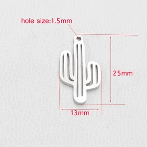 Polished stainless steel cactus pendant 13x25mm with 1.5mm hole for DIY jewelry making