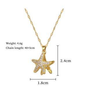 Detailed view of starfish pendant necklace with size dimensions and weight specifications