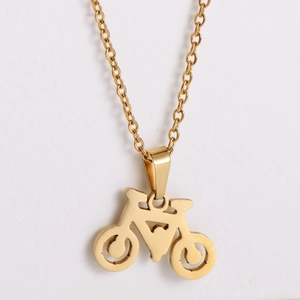 Polished gold bicycle pendant necklace for women made of durable stainless steel