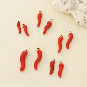 Red Chili Pepper Charms 3D Stainless Steel Enameled Vegetable Pendants For DIY Jewelry Making Necklaces Earrings