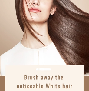 Detail showing smooth brunette hair after using the gray hair concealer brush tool