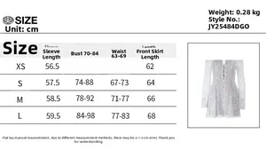Tableau des tailles détaillé pour robe en dentelle montrant buste, taille et longueur