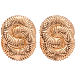 Golden spiral hoop earrings with geometric nautilus texture and metallic vintage finish