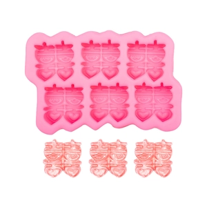 Pink 6-cavity silicone mold for Chinese wedding Xi character fondant and handmade soap