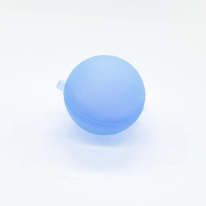 Light blue reusable silicone water balloon with quick-fill bayonet for outdoor water play