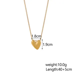 Detail of 3D heart pendant necklace showing 1.8x1.9cm size and 40+5cm chain length