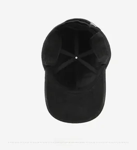 Detail view of winter baseball cap's warm fleece lining and foldable ear protection flaps