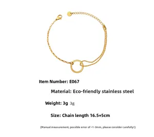 Detail of 18k gold plated stainless steel bracelet with bead chain and round ring connector