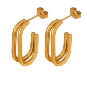 Double Layer U-Shaped Earrings Titanium Steel Minimalist Geometric Polished Jewelry For Women Fashion Accessory