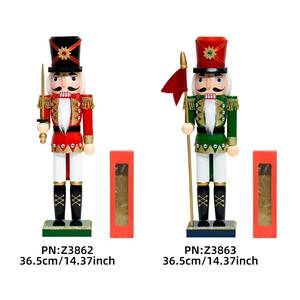 Traditional 36.5cm wooden nutcracker soldiers in red and green with festive gift box