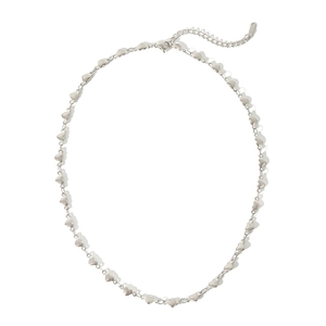 Detail of silver heart chain link necklace featuring adjustable lobster clasp and polished finish