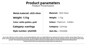 Detailed specifications for S925 silver cross earrings including weight and color