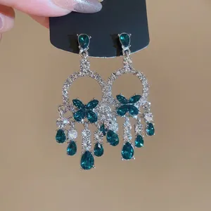 Orecchini Pendenti Lunghi Nappa Farfalla Verde Smeraldo Con Perno In Argento Gioielli In Lega Strass Per Donna