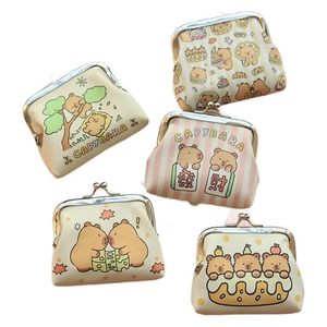 Five assorted Capybara mini PU pouches with metal clasp for coins and earphones