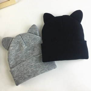 Women Cat Ears Knit Beanie Korean Style Cute Animal Woolen Yarn Winter Warm Pullover Cap Soft Crochet Fashion Cold Hat