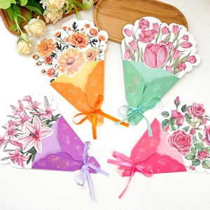3D floral bouquet greeting cards with ribbons and 'Beautiful Wish' text for Mother's Day
