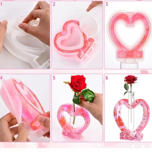 Moule silicone cœur pour vase en résine époxy DIY avec support de tube à essai inclus