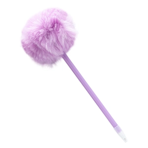 Cute purple plush pom pom ballpoint pen with a sleek lavender plastic barrel for students