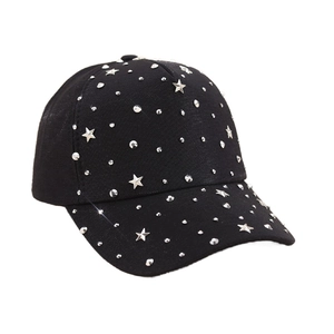 Women Baseball Cap With Metal Star Rivets And Rhinestones Polyester Adjustable Fashion Trendy Punk Style Sun Hat