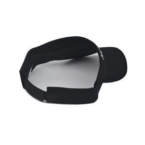 Detail of black New York sun visor showing the adjustable velcro strap and breathable fabric