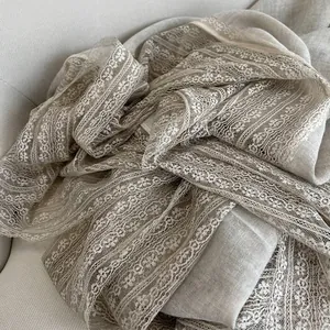 Linen lace lightweight scarf shawl for women with elegant crochet hollow floral pattern