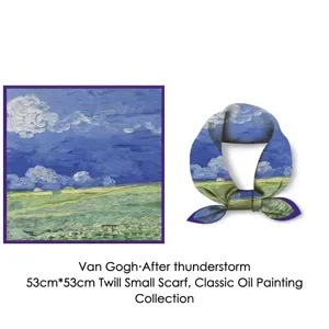 53cm twill silk scarf detail featuring Van Gogh's After Thunderstorm painting