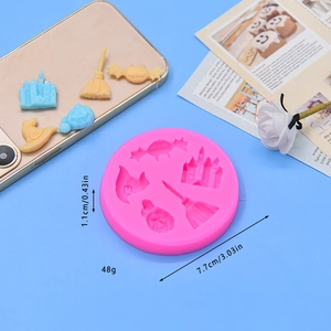 Halloween silicone mold featuring pumpkin bat and castle designs for DIY cake baking
