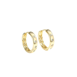 Classic 14K gold plated geometric hoop earrings with micro-pave white cubic zirconia