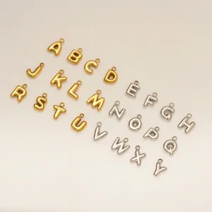Bubble Alphabet Letter Charms 304 Stainless Steel 18K Gold Plated A-Z Pendants DIY Jewelry Making Findings