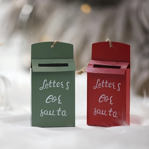 Vintage metal Christmas mailbox ornaments in red and green with Letters for Santa text