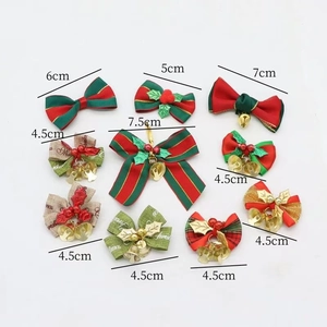 Set of 10 festive Christmas bows with holly berries and gold bells in various sizes
