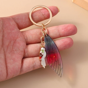 Luxury gold magpie bird keychain with colorful enamel wing pendant for bags and phones