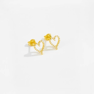 Elegant gold plated 925 sterling silver heart stud earrings with sparkling cubic zirconia