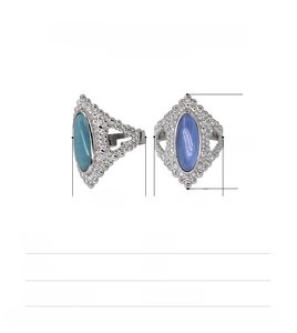 Detailed specs of stainless steel ring with turquoise stone inlay and bead decoration