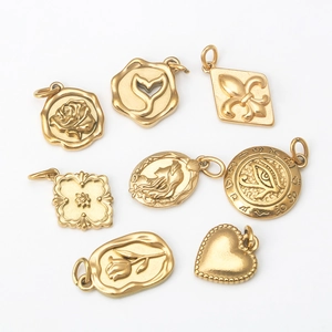 Golden stainless steel flower and heart pendants collection for DIY jewelry making