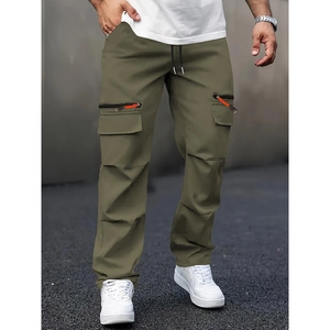 Men's olive green cargo pants in relaxed straight fit for outdoor casual streetwear