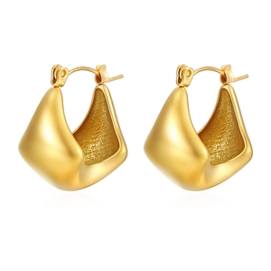 Orecchini a cerchio geometrici a rombo in acciaio inossidabile placcato oro 18K da donna