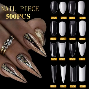 500-delige nageltipset met transparante en natuurlijke stiletto-vormen met glitters