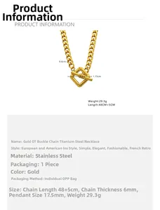 Detail view of 18k gold plated stainless steel necklace with size and weight specs