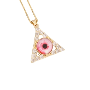 Goldene Dreieckskette mit Mikropave-Kristallen und pinkfarbenem Evil Eye Anhänger