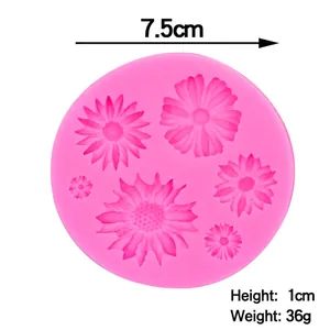 Pink daisy flower silicone mold for chocolate and fondant cake decoration, 7.5cm diameter
