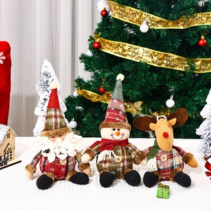 Adornos Colgantes Esféricos de Tela de Cuadros Navidad Botón Papá Noel Muñeco de Nieve Reno Colgante Muñeco de Peluche Decoración Hogar