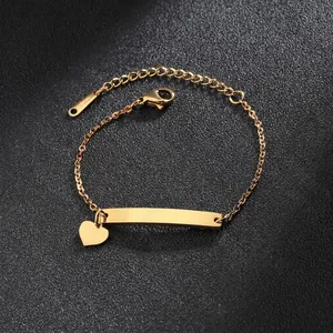 Stainless Steel Kids Bracelet Minimalist Polished ID Bar Heart Butterfly Charm Adjustable Link Jewelry For Children