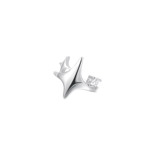S925 sterling silver four-pointed star ear cuff with a sparkling zircon and silver finish