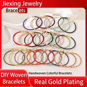 Hand Woven Cuff Bracelet Brass Gold Plated Ethnic Style Colorful Rope Bangle For Women Men Minimalist Jewelry Accessory