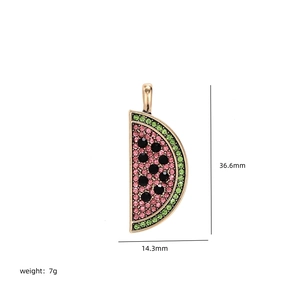 18K gold watermelon pendant necklace with pink green cubic zirconia stones 36mm size